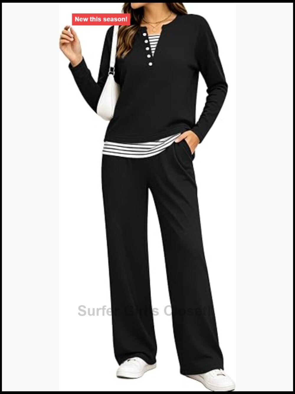 Womens 2 Piece Lounge Set Henley Sweatshirt Wide Leg Pants Matching Sweat Suit